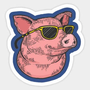 Pig animal in sunglasses color sketch engraving vector illustration Sticker